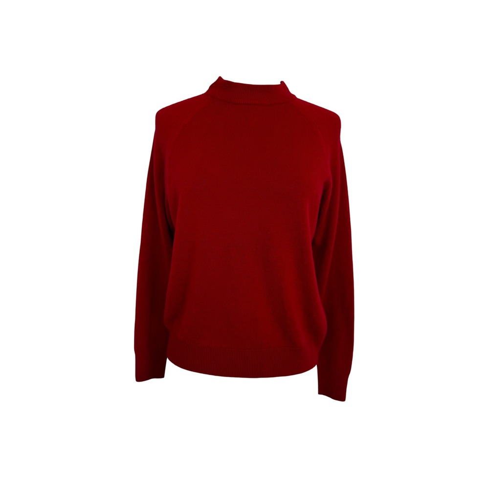 Hampshire Studio Red Mock Neck Raglan Sleeve Back Zipper Knit Sweater Women SZ M